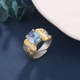 Gold-Plated Blue Crystal Ring - S925 Silver