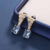 Gold-Plated Blue Crystal Earrings - S925 Silver