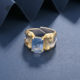 Gold-Plated Blue Crystal Ring - S925 Silver