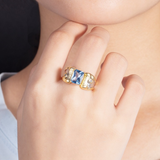 Gold-Plated Blue Crystal Ring - S925 Silver