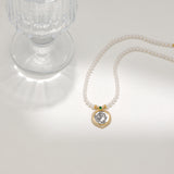 Green Round Zircon & Pearl Necklace - S925 Silver