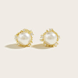 Gold-Plated White Pearl Earrings- S925 Silver