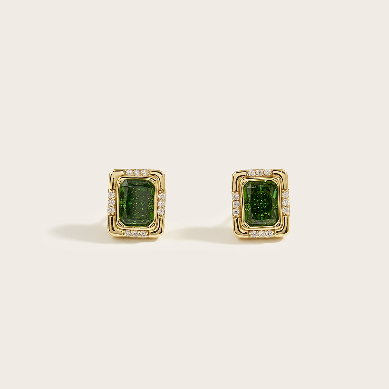 Gold-Plated Green Earrings - S925 Silver