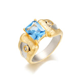 Gold-Plated Blue Crystal Ring - S925 Silver