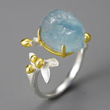 Aquamarine Flowery Ring - S925 Silver