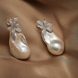 White Baroque Pearl Earrings - S925 Silver