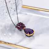 Rose Tear Flower-Shaped Amethyst Gemstone Necklace - S925 Silver