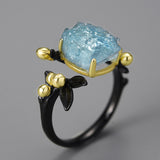 Aquamarine Flowery Ring - S925 Silver