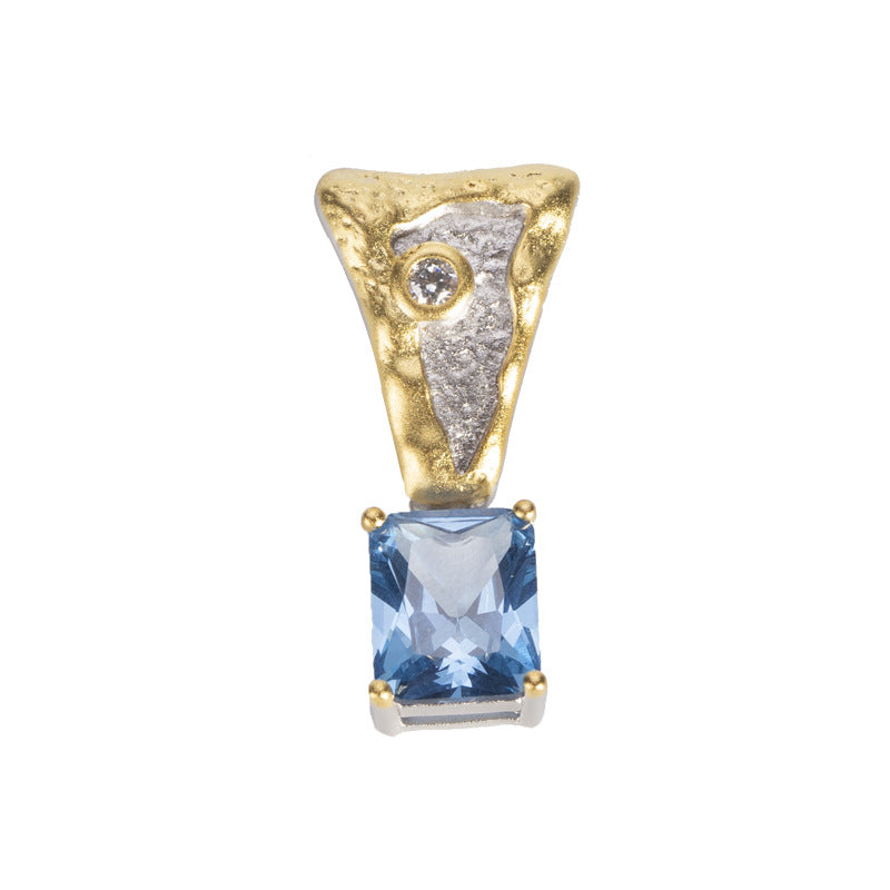 Gold-Plated Blue Crystal Pendant - S925 Silver