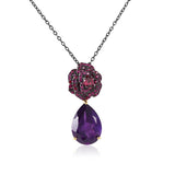 Rose Tear Flower-Shaped Amethyst Gemstone Necklace - S925 Silver