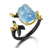 Aquamarine Flowery Ring - S925 Silver