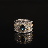 Honeycomb-Shaped Blue Topaz Ring - S925 Silver