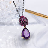 Rose Tear Flower-Shaped Amethyst Gemstone Necklace - S925 Silver