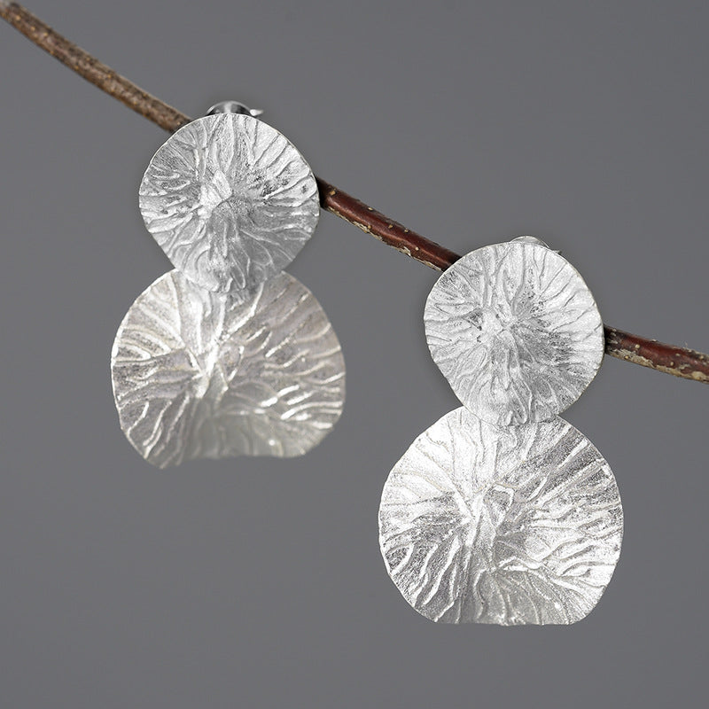 Double Lotus Leaves Dangle Earrings - S925 Silver